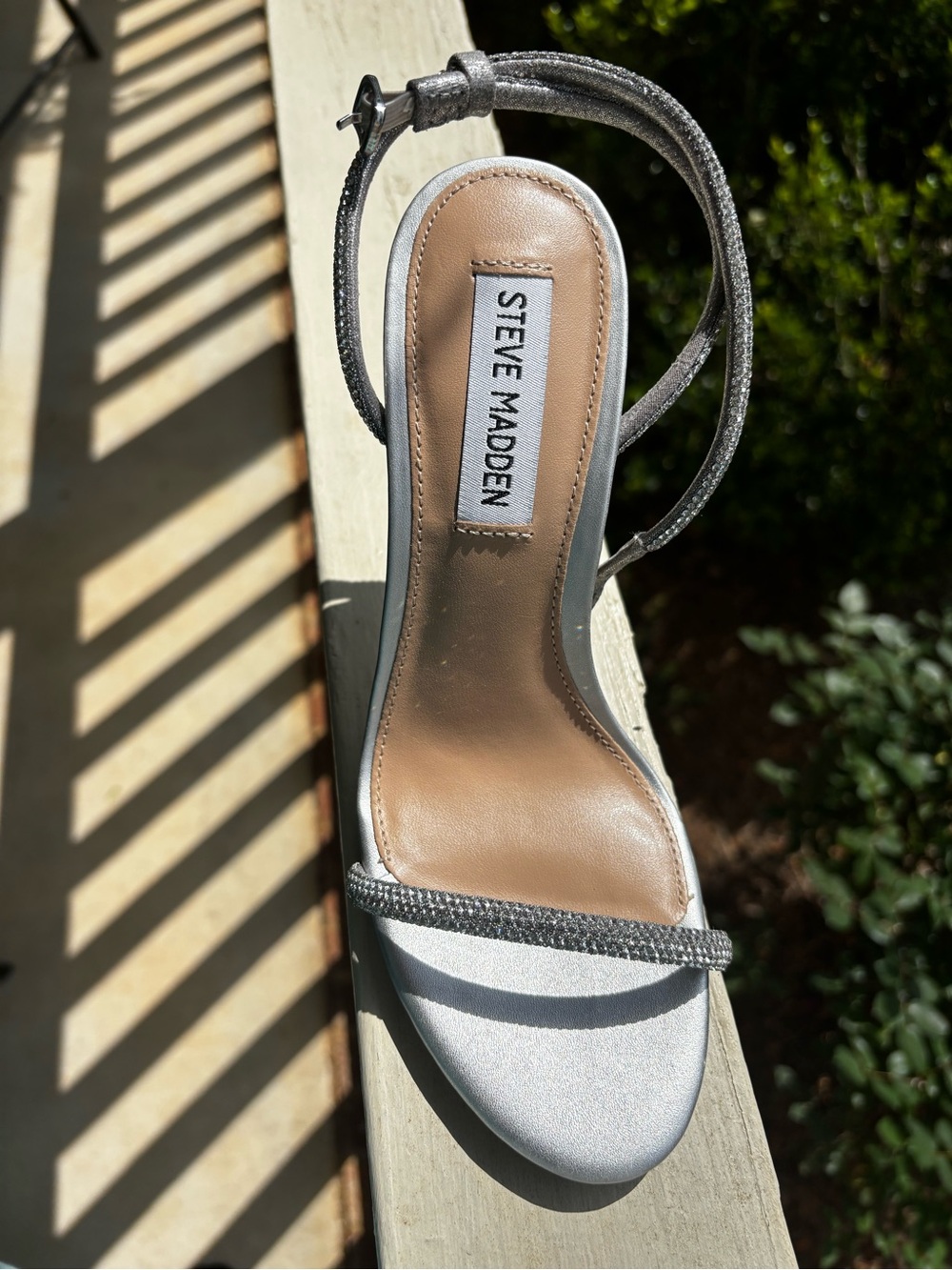 Steve Madden Silver Rhinestone Strap High-Heel Sandals - Picture 4 of 10
